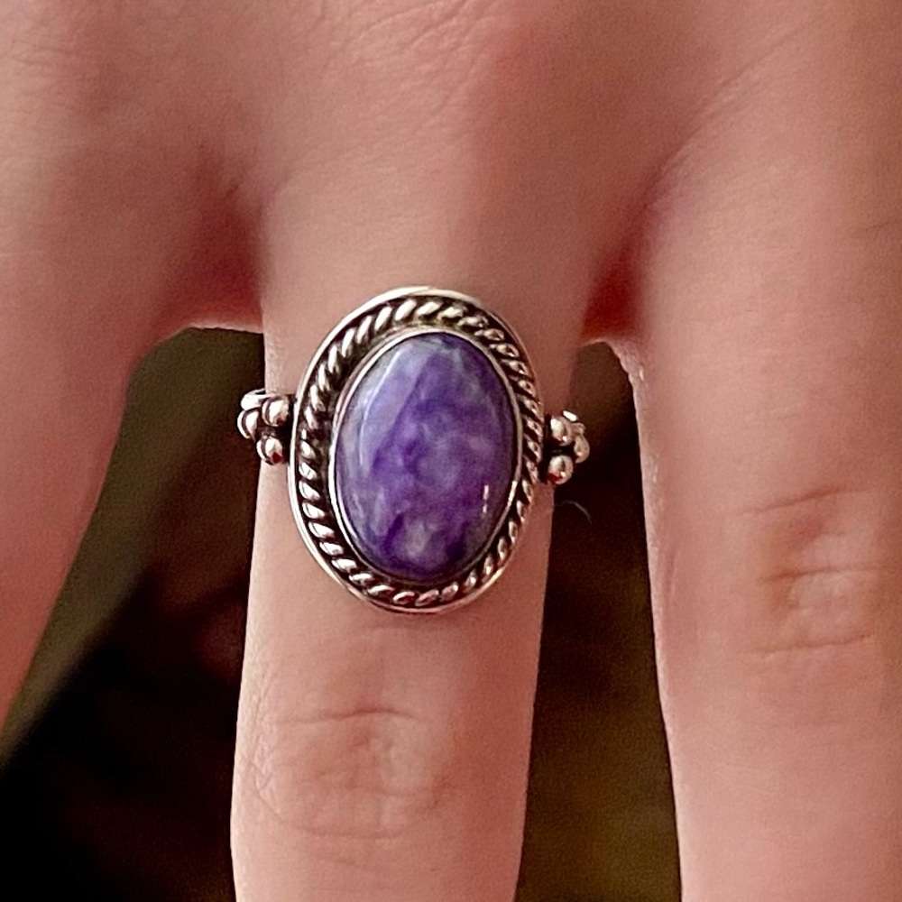 Auth Charoite Sterling Silver Ring